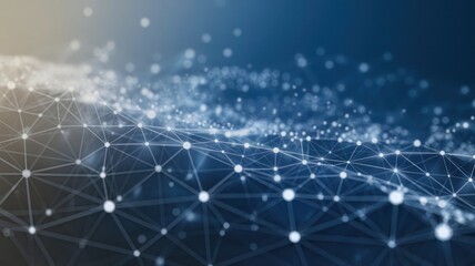 Poster - A Dynamic Digital Network of Interconnected Nodes and Connections Glowing on a Dark Background