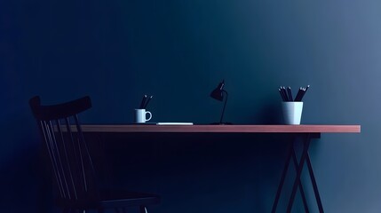 Poster - Simple workspace with a black desk and chair, no clutter or decoration, no background, 4K resolution