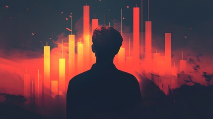Poster - Trader Silhouette Against Abstract Market Graph