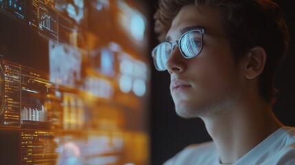 Poster - Focused Individual Analyzing Data on Screen