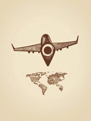 Leinwandbilder - A creative illustration shows a stylized airplane moving towards a map pin, symbolizing travel and new adventures around the globe. Generative AI