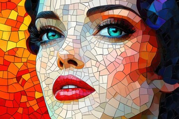 Aufkleber - vintage digital illustration, detailed modern art of a vintage woman in a vibrant color pattern, perfect for adding text