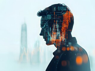 Poster - Business Trader with Digital Data Overlay