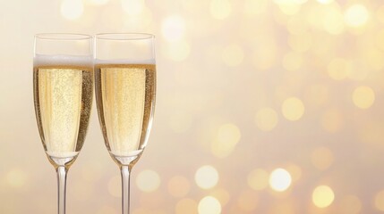 Aufkleber - Two champagne glasses filled with bubbly drink are clinking together, creating a festive atmosphere against a backdrop of shimmering golden lights. This captures a moment of joy and celebration.