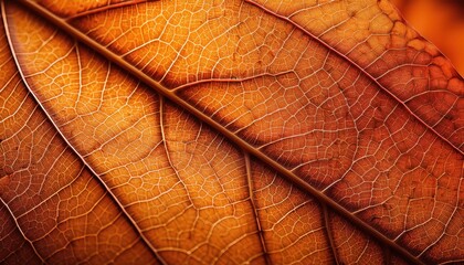 Aufkleber - Macro Shot of an Autumn Leaf’s Intricate Vein Structure and Vibrant Orange Yellow Hues, Perfect for Nature Themed Backgrounds, Seasonal Art, and Detailed Botanical Designs