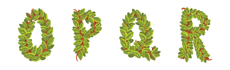Poster - Green Leaf Alphabet Letter with Lush Foliage Vector Set