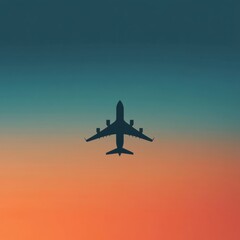 Poster - A minimalistic silhouette of an airplane is seen in mid-flight against a vibrant sunset, evoking the thrill of exploring new destinations. Generative AI
