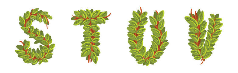 Poster - Green Leaf Alphabet Letter with Lush Foliage Vector Set