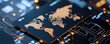 © DigitalArt - A modern credit card with a world map design, set against a high-tech digital background, symbolizing global finance and technology.