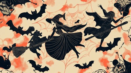 Wall Mural - halloween wallpaper with witch