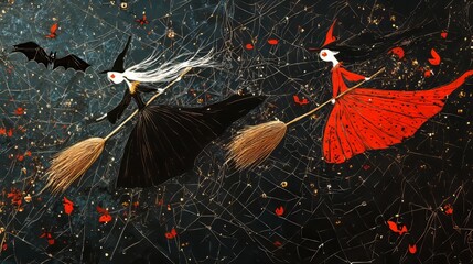 Wall Mural - halloween wallpaper with witch