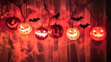 Wall Mural - halloween background with pumpkins