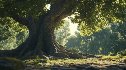 Poster - A large tree with a trunk that is very thick and has a lot of branches