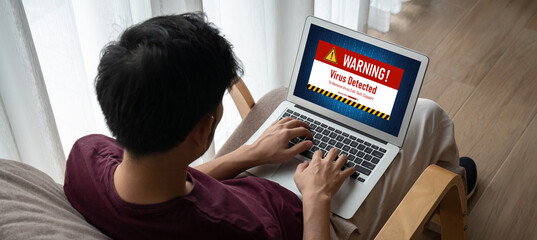 Poster - virus warning alert on computer screen detected modish cyber threat , hacker, computer virus and mal