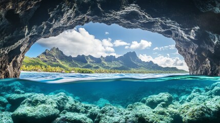 Poster - A beautiful view of the ocean with mountains in the background