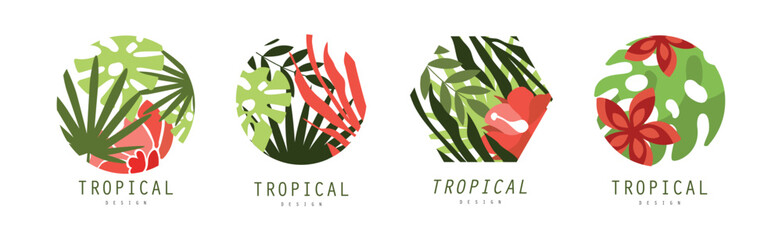 Poster - Tropical Design with Shape and Jungle Foliage Vector Set