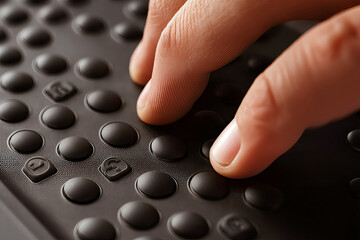 Wall Mural - detailed shot of a braille keyboard for the visually impaired, with a hand gently typing.