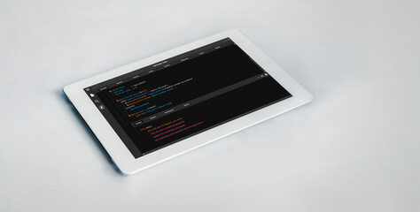 Software development programming on computer screen for modish application and program coding