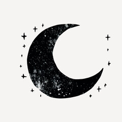 grunge crescent moon with stars