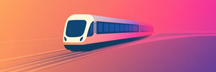 Poster - A sleek train symbol glides effortlessly along a track, set against a gradient of warm sunset colors that enhance its motion. Generative AI