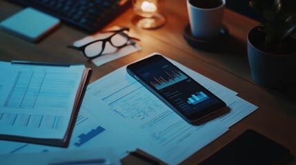 Poster - Data Analysis Scene with Smartphone and Documents