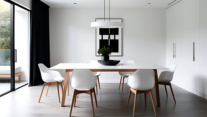 Wall Mural - modern dining room features simple table chairs white creating clean aesthetic overall minimal decorations