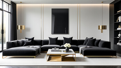 modern living rooms feature sleek black sofas gold accents