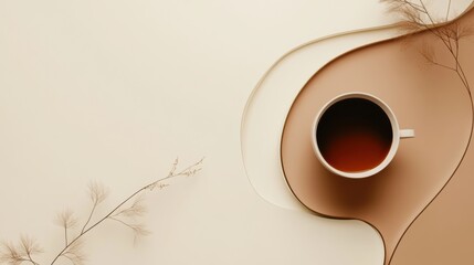 Poster - Swirling patterns of tea blend beautifully with soft natural tones, inviting a sense of calm and tranquility in any space. Generative AI