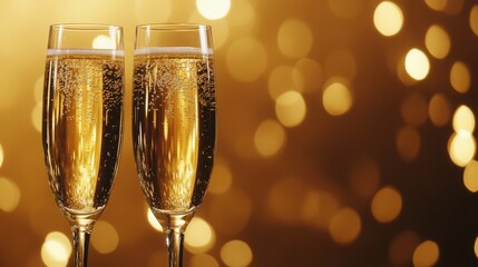 Aufkleber - Two sparkling champagne flutes sit side by side, filled with bubbly golden liquid. The soft bokeh backdrop creates a warm and celebratory atmosphere, perfect for a special occasion or toast.