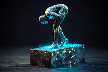 Poster - 3D digital illustration of a person standing tall after overcoming an obstacle, with vibrant colors and detailed textures showing strength and self-respect