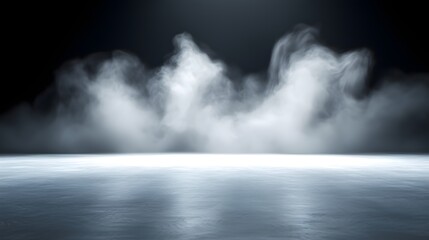 Poster - Elegant Cool-Toned Smoke Burst in Dark Studio Setting - Rich Textures and Graceful Movement for Stunning Visuals