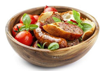 Poster - A wooden bowl filled with meat and vegetables