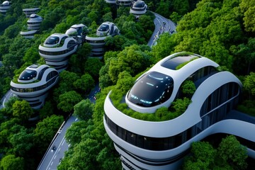 Poster - A futuristic city where people are living fully with advanced technology, capturing the balance between innovation and a full, adventurous life