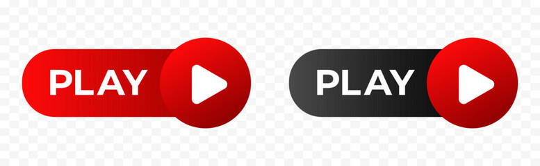 Poster - Red play button banner . Simple play button icon.
