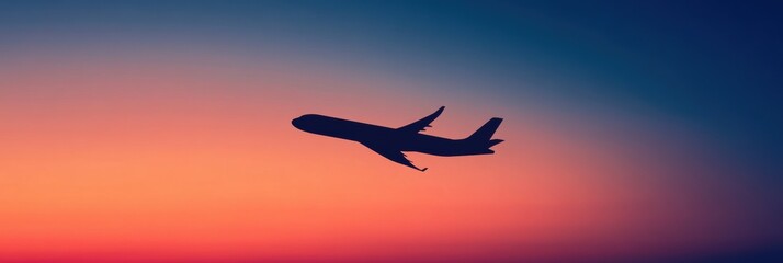 Aufkleber - The silhouette of an airplane soars gracefully against a vibrant sunset sky, embodying the excitement of exploration and travel. Generative AI