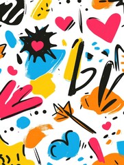 Poster - A lively doodle showcases bright colors and playful symbols, including hearts, stars, and arrows, inspiring creativity and joy. Generative AI