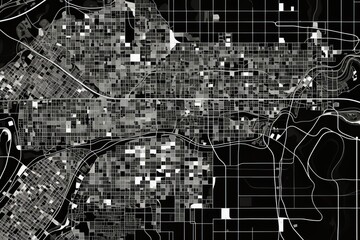 Poster - Elegant monochrome map design featuring geometric shapes and professional line art