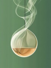 Poster - The glass orb contains a golden liquid, suspended and emitting gentle wisps of smoke, creating a serene atmosphere against green. Generative AI
