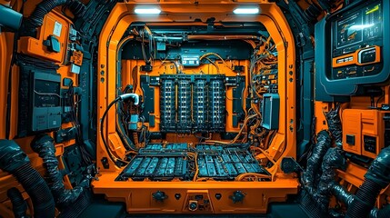 Detailed closeup view of battery cells inside an electric vehicle focusing on areas that may be potential failure points or points of concern for engineers and designers