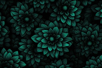Poster - Symmetrical design featuring simple emerald flower silhouettes in an elegant arrangement pattern