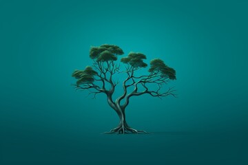 Aufkleber - Elegant minimalist emerald green tree silhouette on a clean background with simple lines
