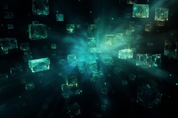 Poster - Abstract composition featuring geometric shapes in emerald shades with light shadows for depth