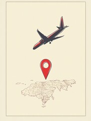 Leinwandbilder - An airplane flies toward a bold map pin, representing the journey to various travel destinations and adventures. Generative AI