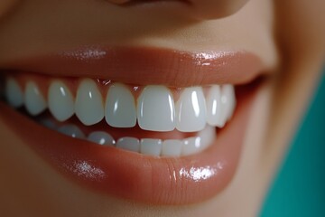 Poster - Hyper-realistic close-up of a personâ€™s smiling face, with every detail of the smile showing genuine happiness