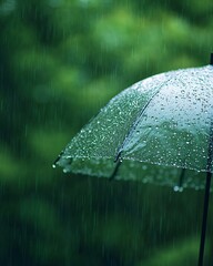 umbrella in the rain on tropical forest background