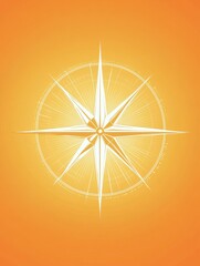 Fototapete - A geometric compass rose with sharp, clean lines and a central focus is presented on an orange background symbolizing navigation. Generative AI