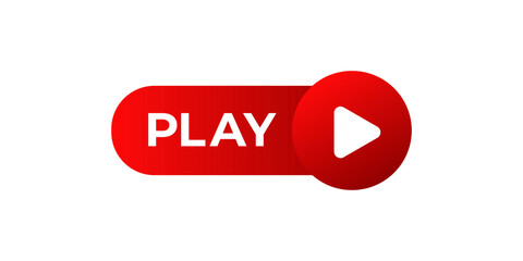 Poster - Play button banner icon. Red play button symbol.