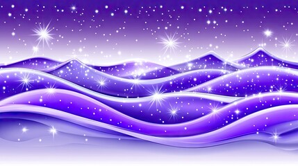 Poster - Abstract digital landscape of purple particles, shining dots, and stars, creating a beautiful wave of light and motion.
