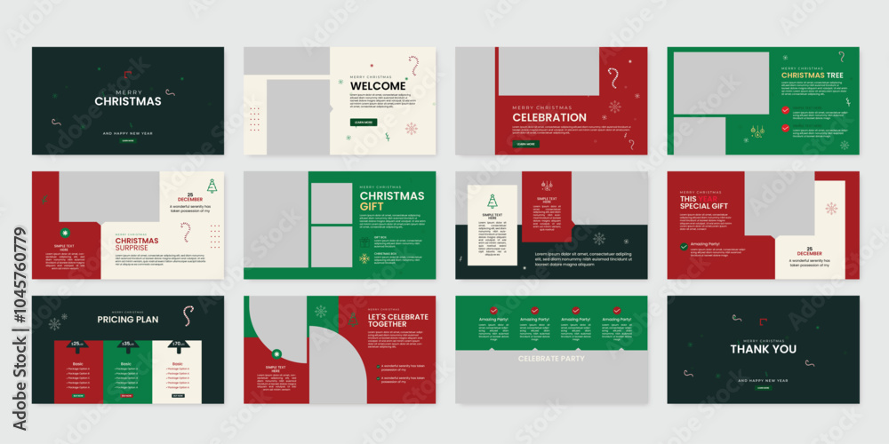 merry christmas presentation powerpoint slide design template set Stock ...