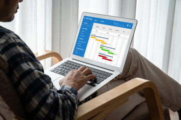 Poster - project planning software for modish business project management on the computer screen showing time